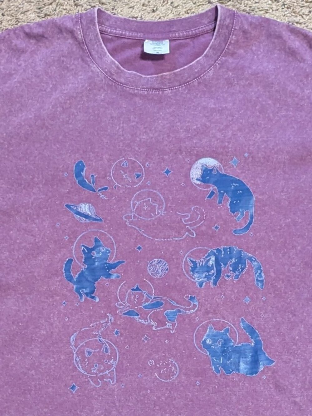 Cats in Space Purple Uni-sex T-Shirt Fits Large